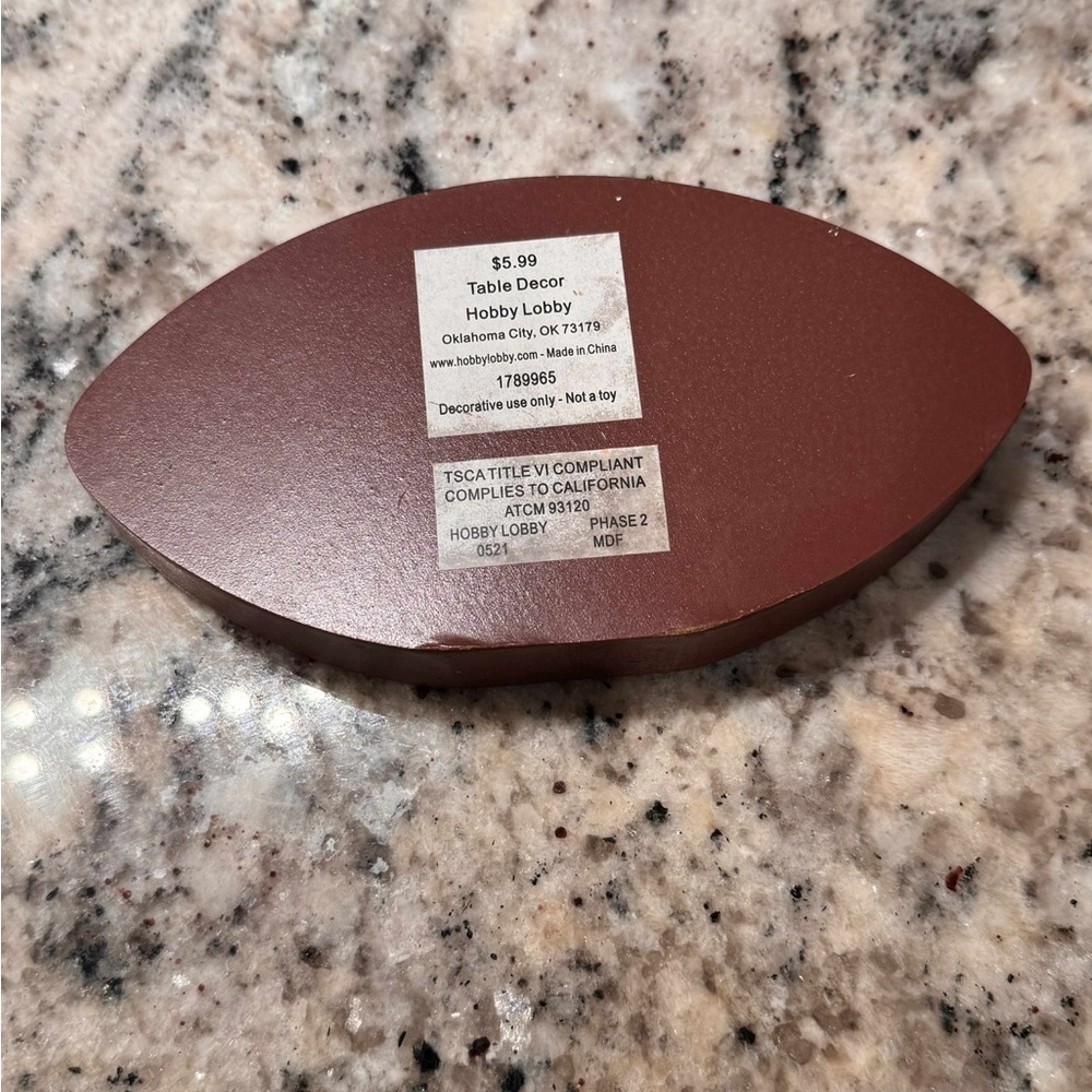 Brown Football Shaped decor 7x4in - Picture 2 of 2